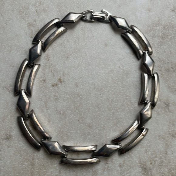 Vintage heavy metal choker necklace geometric diamonds large open links - Picture 10 of 16